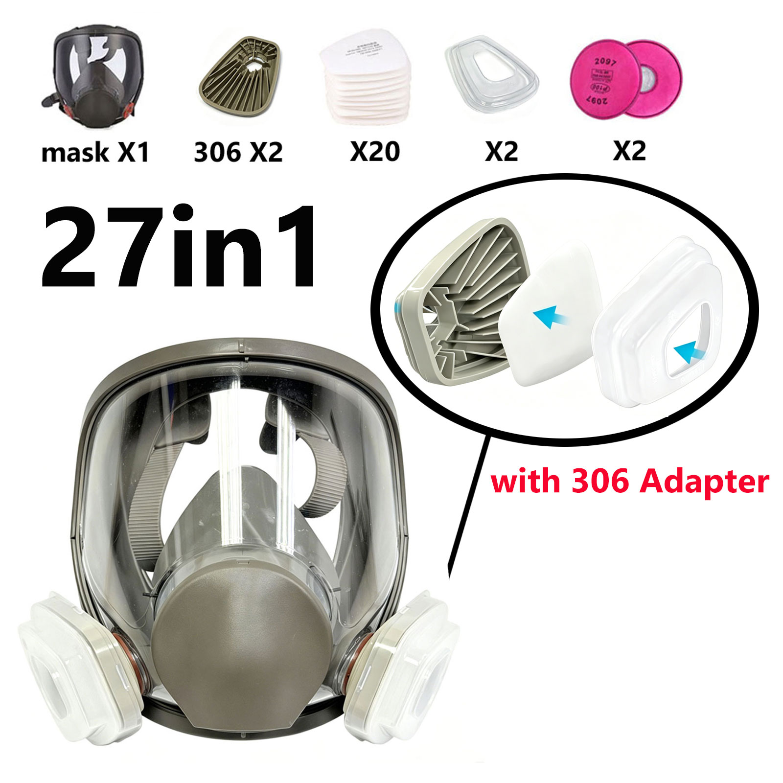 Dust Mask Construction - Maska pełnotwarzowa 6800 z adapterem filtra